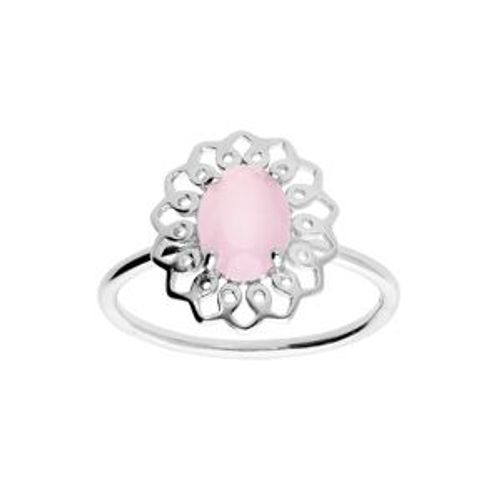 Bague Argent Rhodié Moti Fleur Avec Pierre Rose