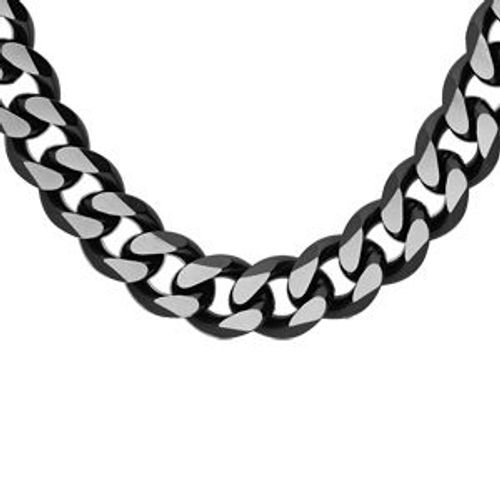 Collier Acier Maille Gourmette 10mm Pvd Brossé Aspect Patiné Chanfrin Noir 55cm