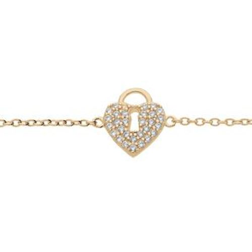 Bracelet Plaqué Or Cadenas Coeur Pavé Oxydes Blancs 16+2cm