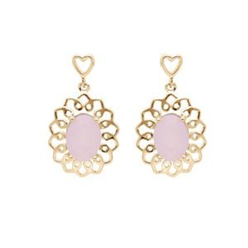 Boucles D'oreilles Tige Plaqué Or Motif Fleur Pierre Rose