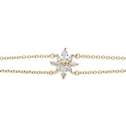 Bracelet Plaqué Or Forme Fleur Oxydes Blancs 16+3cm