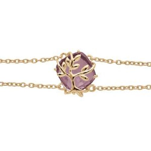 Bracelet Plaqué Or Oxyde Violet Avec Volute Arbre De Vie 16+3cm