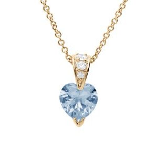 Collier Plaqué Or Pendentif Coeur Oxyde Bleu Ciel Et Blancs 42+3cm