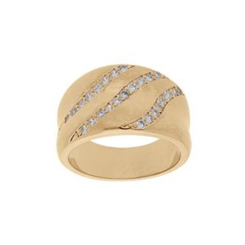 Bague Plaqué Or Incurvée 3 Rangs Oxydes Blancs Sertis En Biais