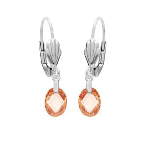 Boucles D'oreilles Dormeuse Argent Rhodié Goutte Oxyde Orangé Faceté