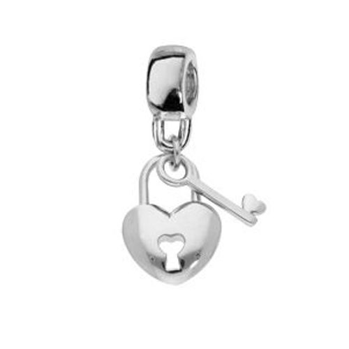 Thabora Charms Coulissant Argent Platiné Suspendu Cadenas Forme Coeur Et Clé