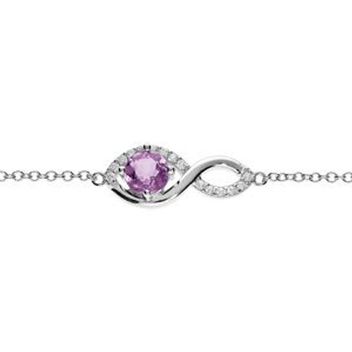 Bracelet Argent Rhodié Infini Améthyste Véritable Et Oxydes Blancs Sertis 16+3cm