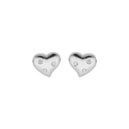 Boucles D'oreilles Tige Argent Platiné Pendentif Coeur 3 Oxydes Blancs Sertis
