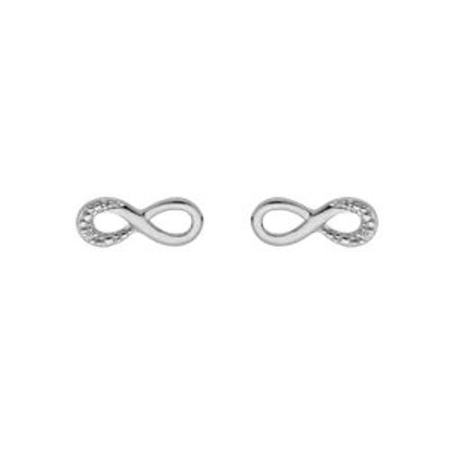 Boucles D'oreilles Tige Argent Platiné Infini Oxydes Blancs Sertis 9mm De Long
