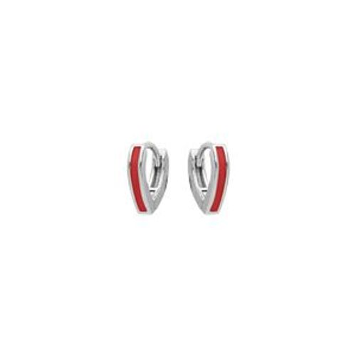 Boucles D'oreilles Tige Argent Rhodié Articulée Forme V Résine Rouge