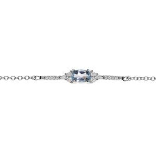Bracelet Argent Rhodié Topaze Bleu Veritable Et Oxydes Blancs Sertis 15+4cm