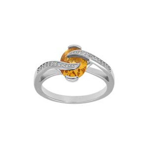 Bague Argent Rhodié Oxyde Citrine Volute Oxydes Blancs