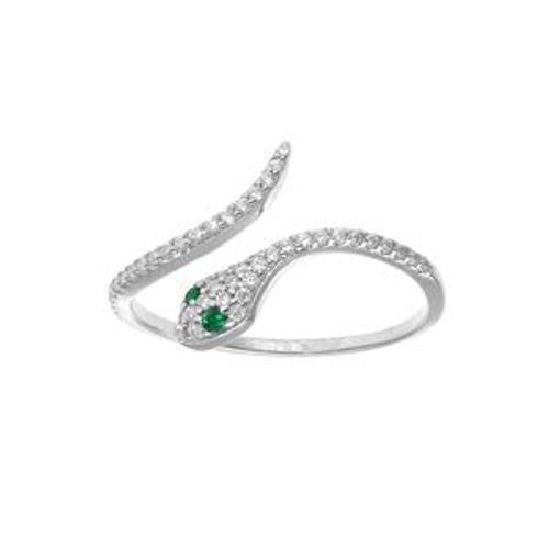 Bague Argent Rhodié Serpent Oxydes Blancs Et Verts Sertis