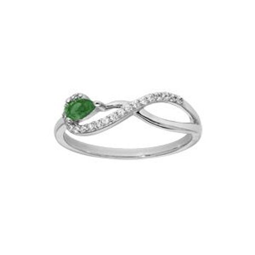 Bague Argent Rhodié Infini Oxydes Blancs Sertis Et Vert