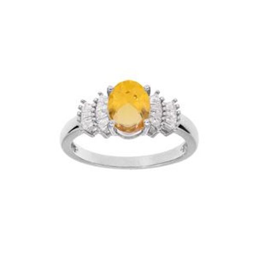 Bague Argent Rhodié Oxydes Blancs Et Citrine