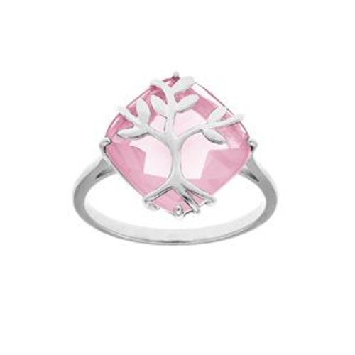 Bague Argent Platiné Oxyde Rose Avec Arbre De Vie
