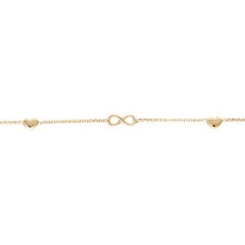 Bracelet Argent Et Dorure Jaune Motif Infini Et 2 Coeurs 16+3cm