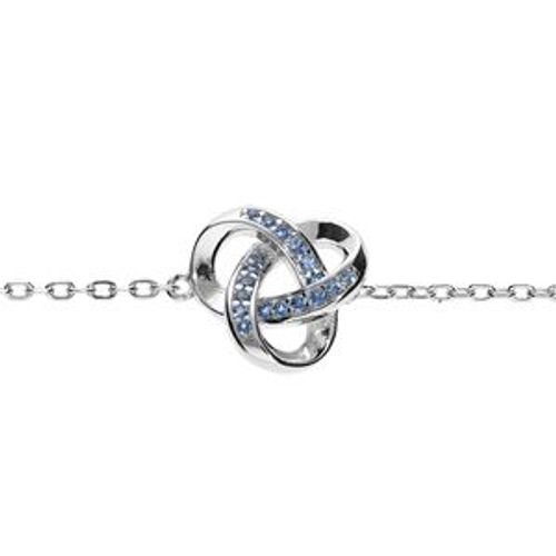 Bracelet Argent Rhodié Noeud Oxydes Bleu Ciel Sertis 16+3cm