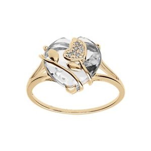 Bague Plaqué Or Coeur Oxyde Blanc Avec Volute