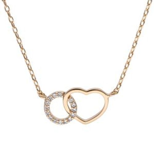Collier Plaqué Or Cercle Oxydes Blancs Sertis Entrelacé Avec Coeur Lisse 40+5cm