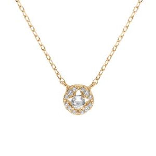 Collier Plaqué Or Pendentif Rond Oxydes Blancs Sertis 40+5cm
