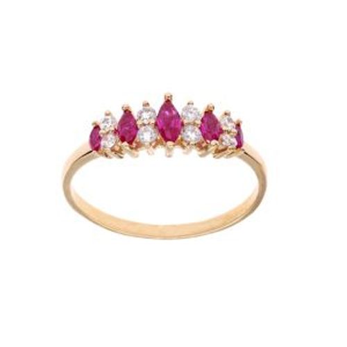 Bague Plaqué Or Navettes Oxydes Fuschia Et Blancs Sertis