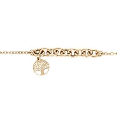 Bracelet Argent Et Dorure Jaune Mailles Avec Pampille Arbre De Vie 16+3cm