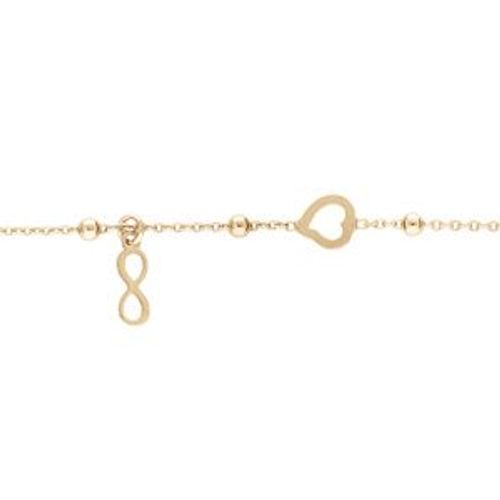 Bracelet Argent Et Dorure Jaune Boules Avec 1 Coeur Et 1 Pampille Infini 16+3cm