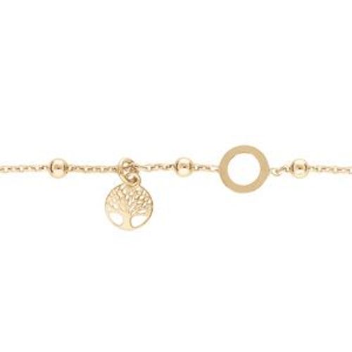 Bracelet Argent Et Dorure Jaune Boules Avec 1 Cercle Et Pampille Arbre De Vie 16+3cm