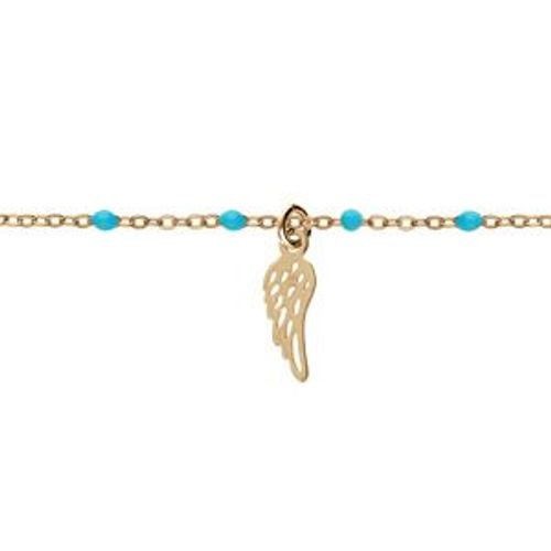Bracelet Argent Et Dorure Jaune Boules Résine Turquoise Imitation Avec Plume 15+3cmcm