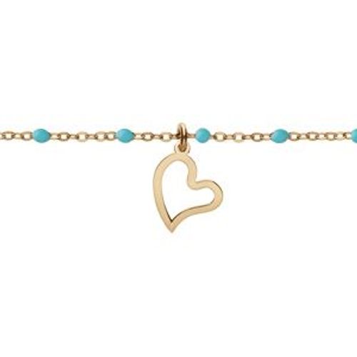 Bracelet Argent Et Dorure Jaune Boules Résine Turquoise Imitation Avec Coeur 15+3cm