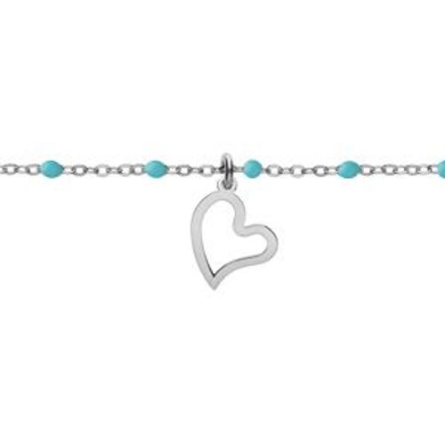 Bracelet Argent Rhodié Boules Résine Turquoise Imitation Avec Coeur 15+3cm
