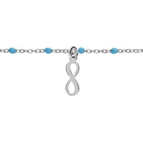 Bracelet Argent Rhodié Boules Résine Turquoise Imitation 15+3cm