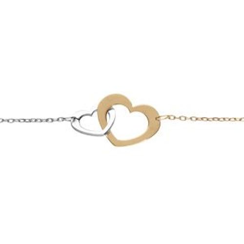 Bracelet Argent Et Dorure Jaune Double Coeur 16+3cm
