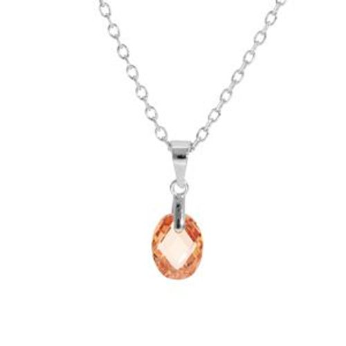 Collier Argent Rhodié Pendentif Goutte Oxyde Orangé Faceté 40+5cm