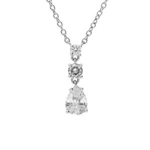 Collier Argent Rhodié Pendentif Oxydes Ronds Blancs Sertis Et Goutte Oxyde Violet 42+3cm