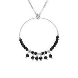 Collier Argent Rhodié 35mm Boules Lisses Noires Pampilles Noires Facetées 40+4cm