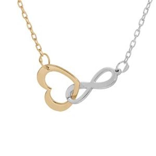 Collier Argent Et Dorure Jaune Pendentif Coeur Et Infini Entrelacé 40+5cm