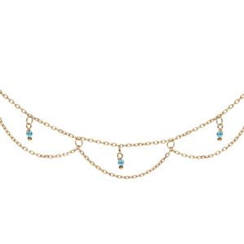 Collier Argent Et Dorure Jaune Multirangs Résine Turquoise Imitation 40+5cm