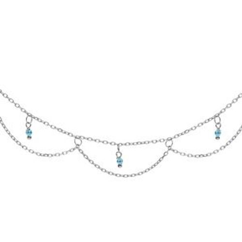 Collier Argent Rhodié Multirangs Résine Turquoise Imitation 40+5cm