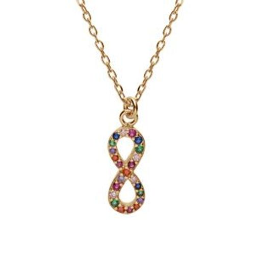 Collier Argent Et Dorure Jaune Pendentif Infini Empierrés Multi Couleurs 40+5cm