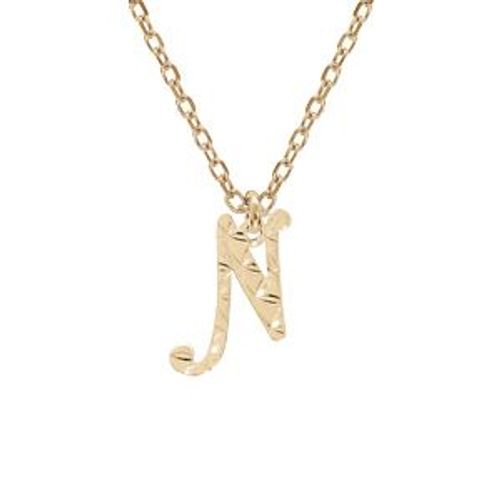 Collier Argent Et Dorure Jaune Pendentif Lettre Anglaise N Diamanté 40+4cm