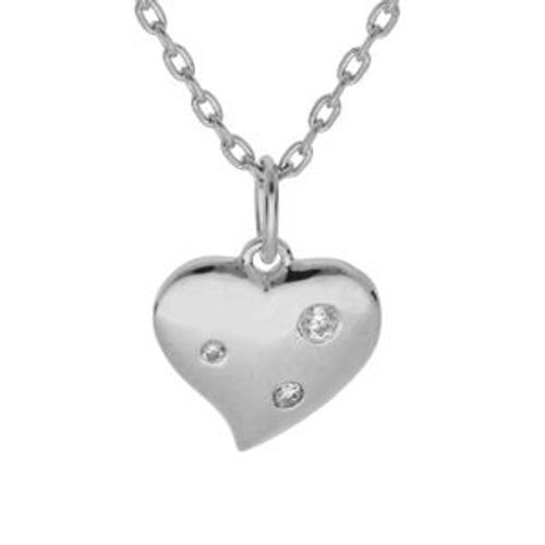 Collier Argent Platiné Pendentif Coeur 3 Oxydes Blancs Sertis 42+3cm