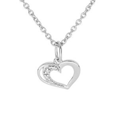 Collier Argent Platiné Pendentif Coeur Oxydes Blancs Sertis 38+5cm