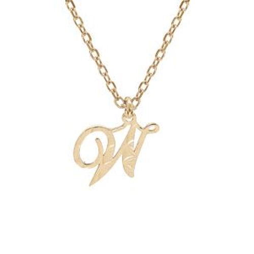 Collier Argent Et Dorure Jaune Pendentif Lettre Anglaise W Diamanté 40+4cm