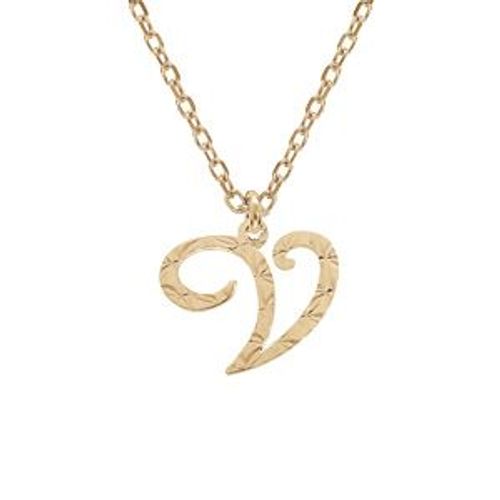 Collier Argent Et Dorure Jaune Pendentif Lettre Anglaise V Diamanté 40+4cm
