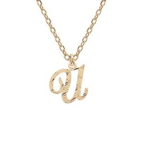 Collier Argent Et Dorure Jaune Pendentif Lettre Anglaise U Diamanté 40+4cm