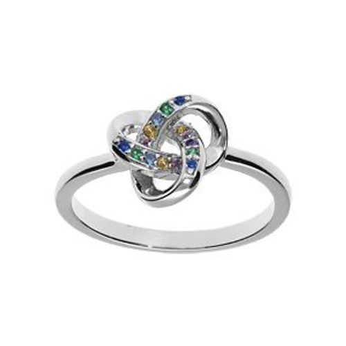 Bague Argent Rhodié Noeud Oxydes Multi Couleurs Sertis