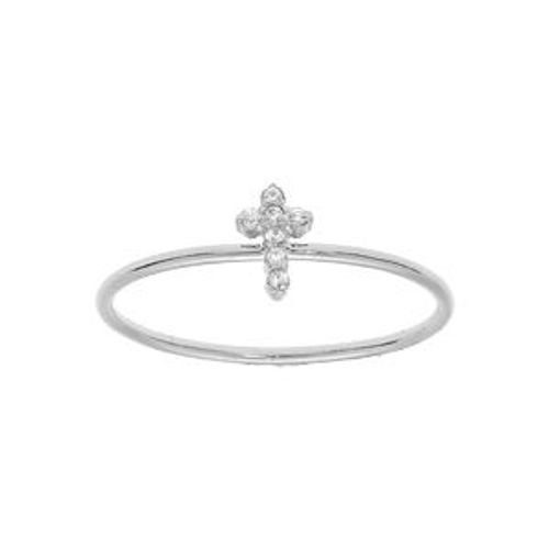 Bague Argent Rhodié Pampille Croix Oxydes Blancs Sertis
