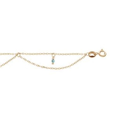 Chaîne Cheville Argent Et Dorure Jaune 2 Rangs Empierées Bleu Clair 23+2cm